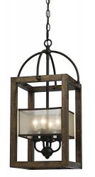Cal Lighting FX-3536/4 Mission Wood/Metal Four Light Transitional Style Chandelier, 23 inches, Dark Bronze