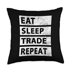 Stock Market Investing and Day Trading Tees Eat Sleep Stock Trading Repeat Crypto Throw Pillow, 18×18, Multicolor
