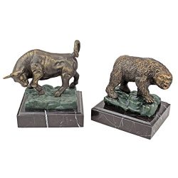 Design Toscano SP3345 The Bull and Bear of Wall Street Bookend Statues, 8 Inch, Bronze Verdigris Finish