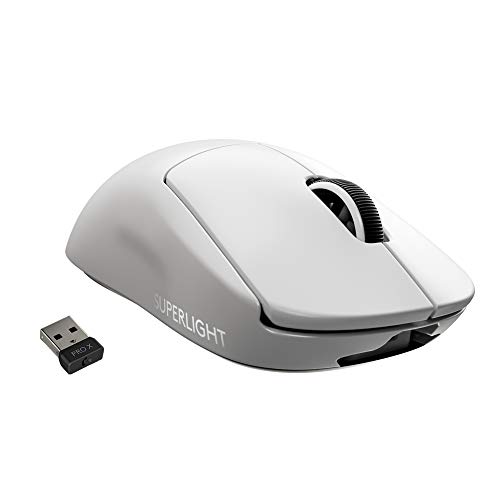 Logitech G PRO X Superlight Wireless Gaming Mouse, Ultra-Lightweight, Hero 25K Sensor, 25,600 DPI, 5 Programmable Buttons, Long Battery Life, Compatible with PC/Mac – White
