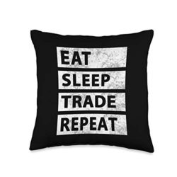 Stock Market Investing and Day Trading Tees Eat Sleep Stock Trading Repeat Crypto Throw Pillow, 16×16, Multicolor