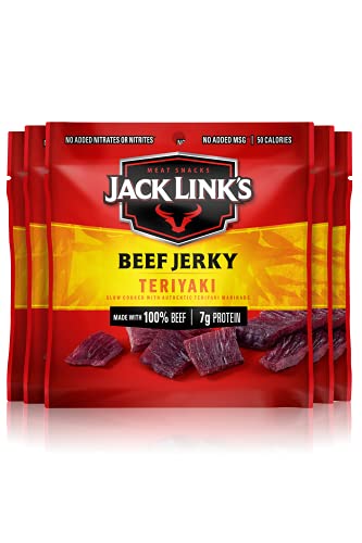 Jack Link’s Beef Jerky, Teriyaki – Flavorful Meat Snack for Lunches, Ready to Eat – 7g of Protein, Made with Premium Beef – 0.625 Oz Bags (Pack of 5)