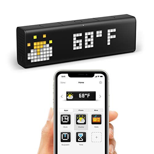 LaMetric TIME Wi-Fi Clock for Smart Home – Social Media Counter – Cinema Lightbox – Digital Alarm Clock with Weather – Retro Pixel Art Bluetooth Speaker with 37×8 LED Display