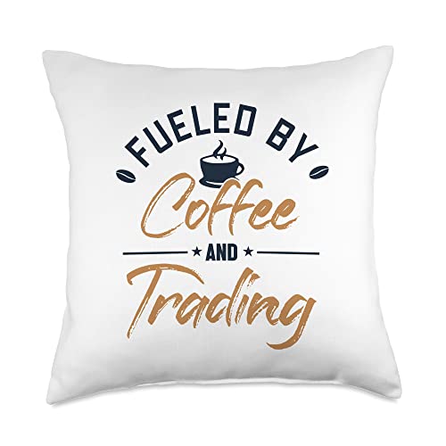 Funny Stock Market Investing Gifts For Beginners Fueled by Coffee and Trading Bull Bear Investor Stock Market Throw Pillow, 18×18, Multicolor