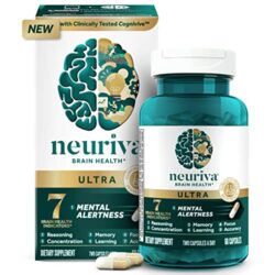 NEURIVA ULTRA Decaffeinated Clinically Tested Nootropic Brain Supplement For Mental Alertness, Memory, Focus & Concentration, Cognivive, Neurofactor, Phosphatidylserine, Vitamins B6 B12, 60ct Capsules