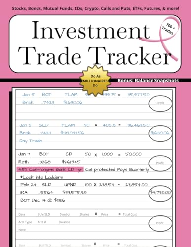 Financial Investment Trade Tracker for Ladies: Ledger with Easy-to-Read Print to record market trades regarding stock, bond, mutual fund, ETF, CD, … Balances pages | 8.5×11 inches | 105 pages