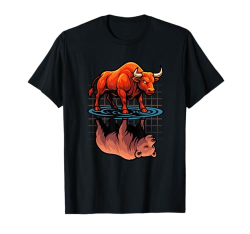 Stock Market Bull Bear Reflection Day Trader Investor T-Shirt